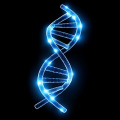 Leinwandbilder - Glowing blue DNA double helix, digital art, science concept, abstract background, glowing particles, dark background, helix structure, genetic code, molecular biology, scientific illustration