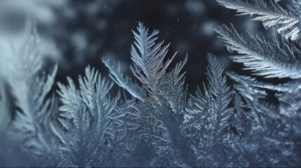 Wall Mural - intricate frost patterns on glass surface during cold winter day