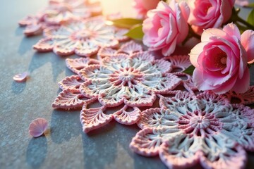 Intricate floral lace doily, delicate texture, macro, background, craft