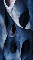 Poster - Abstract blue textured image with swirling, cave-like forms creating a depth illusion, showcasing a modern and artistic design ideal for backgrounds or banners