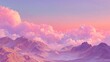 © shu - Modern Psychedelic Dreamy landscape in Y2K style. Banner in fantasy style with copy space. Gradient sky and clouds in pastel shades. 3D render