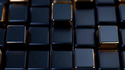 Poster - A close up of a black and gold cube pattern. The cubes are arranged in a grid, with some of them overlapping. The image has a modern and sleek feel to it