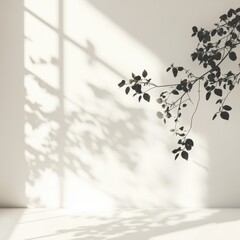 Poster - Serene Interior with Branch Shadow and Natural Light on a Neutral Wall Surface