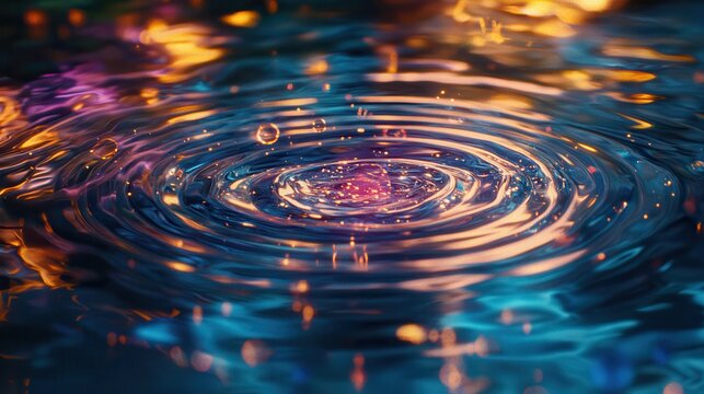 Neon ripples spin, dreamy shimmer on the background