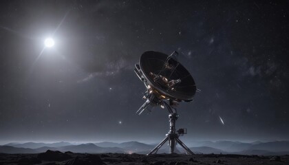 Wall Mural - futuristic satellite with large antenna against starry backdrop , transmission, satellite technology
