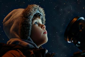 Poster - Astronomer stargazing with telescope made generative AI image