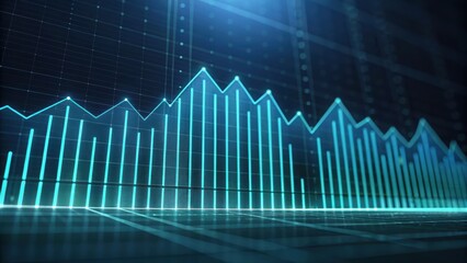 Poster - Futuristic digital financial graph with glowing blue line chart and data visualization on modern dark digital background representing analytics and technology trends