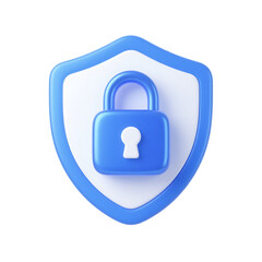 Poster - Security shield with padlock icon 3d render for data protection and cyber security concept illustration isolated on transparent background