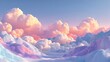 © shu - Modern Psychedelic Dreamy landscape in Y2K style. Banner in fantasy style with copy space. Gradient sky and clouds in pastel shades. 3D render