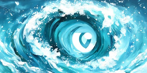 Poster - Abstract Ocean Wave Painting Turquoise Blue Water Swirling Texture Whirlwind Artistic Background Design