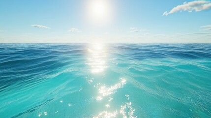 Poster - Calm ocean water with a soft color shift from aqua to royal blue, sunlight sparkling subtly on the surface under a clear sky