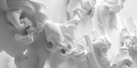 Poster - Abstract White Sculptures Swirling Design Modern Art Wall Decor Texture Background