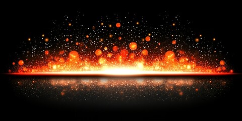 Poster - Sparkling Orange and Red Glowing Particles Background with a Reflective Surface Ideal for Holiday Designs or Festive Celebrations A Digital Abstract Illustration