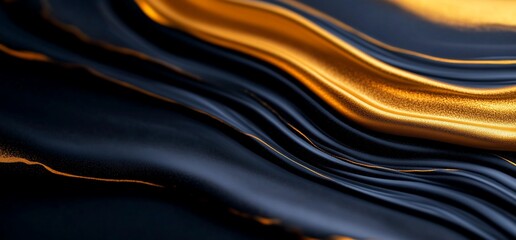 Leinwandbilder - Elegant black and gold wavy texture background, creating a luxurious aesthetic