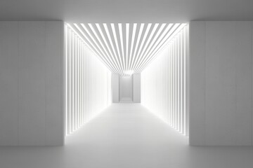 Poster - Modern minimalist corridor with bright lighting, showcasing clean lines and symmetry
