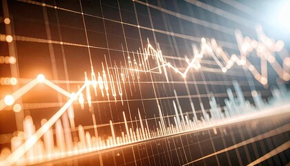 Poster - Dynamic financial stock market chart with glowing upward trend line, colorful graph, and data visualization, representing investment growth and economic trends