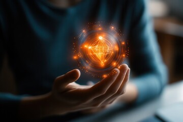 Poster - Person holding a glowing energy orb, showcasing a mystical atmosphere in a cozy indoor setting