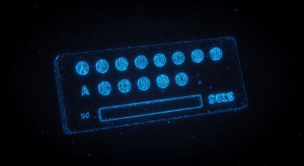 Keyboard Rendered in Glowing Blue Against Black Background