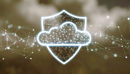 Poster - futuristic digital shield with cloud security icon representing data protection and cybersecurity in
