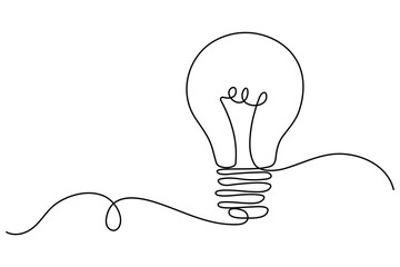 light bulb isolated on white light bulb one line outline vector art illustration