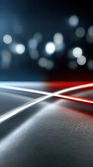 Fototapete - Vibrant neon lines in blue, red, purple, orange, and yellow glow against a black background, enhancing a modern and tech-inspired aesthetic