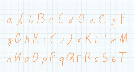 Fototapete - Hand drawn vector alphabet, font, isolated letters written with marker or ink.