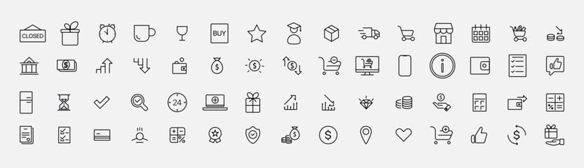 Poster - Online shopping, store, delivery, promotion and shopping cart symbol. Shopping icon set. Solid icons vector collection.