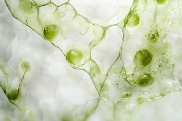 Fototapete - Microscopic view of green algae cells encased in a translucent, web-like structure.