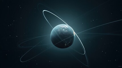 Wall Mural - A planet with orbiting rings in outer space