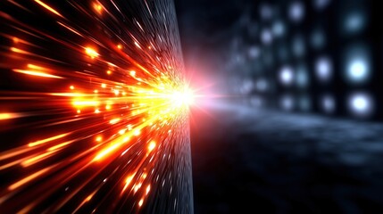 Aufkleber - Abstract Visualization of High-Energy Particle Collision or Data Transfer in Futuristic Digital Tunnel Environment