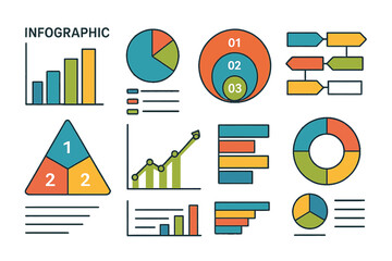 Poster - The business infographics set includes a range of diagram vector illustrations, providing abstract data visualization, marketing charts, and graphs to support business statistics, planning