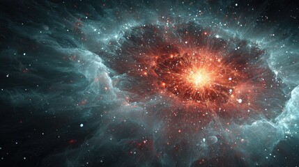 a vivid depiction of a nebula with a bright central star and surrounding cosmic dust.