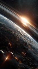 Wall Mural - Earth from Space with Sun and Astronaut's Glove