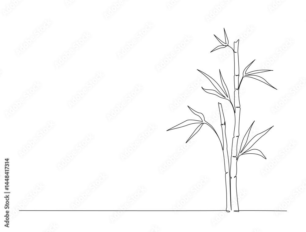 Bamboo plant in single line draw illustration. Continuous one line ...