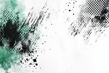 Poster - Abstract Ink Splashes and Brushstrokes - Dynamic abstract artwork featuring black ink splashes, brushstrokes, and a teal watercolor wash. Perfect for backgrounds or design elements