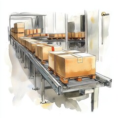 Poster - automated package handling system conveyor belt - efficient warehouse, automated system, package flo