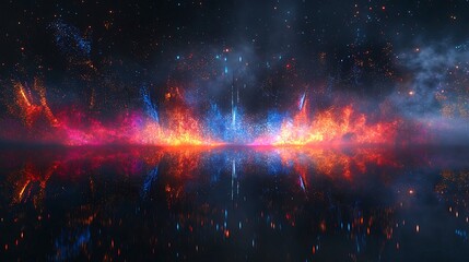 abstract cosmic nebula red blue energy burst digital art background sky fire dark glow light spark