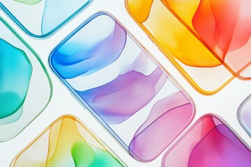 Aufkleber - Colorful Abstract Phone Cases - Collection of vibrant, translucent phone cases featuring abstract watercolor designs in various colors