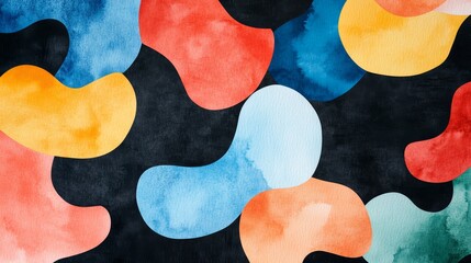 Poster - Colorful Watercolor Abstract Shapes - Abstract watercolor painting with vibrant, organic shapes. Symbolizing creativity, energy, fluidity, harmony, and joy
