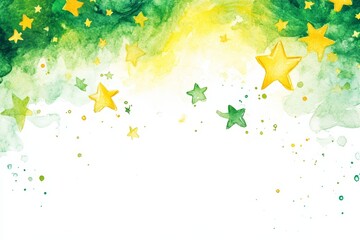 Aufkleber - Green and Yellow Starry Sky - Watercolor painting of green and yellow stars on a white background. Perfect for invitations, cards, or backgrounds