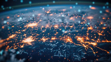 Poster - A stunning abstract representation of the global supply network, showcasing connectivity and technological innovation across the Earths surface in a digital format.