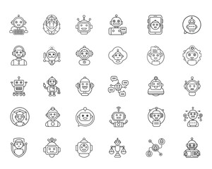 Poster - Doodles of robot icons on white
