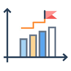 Poster - Bar Chart with Arrow and Flag Icon Representing Business Growth and Strategic Planning