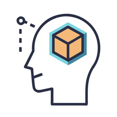 Fototapete - Human Head with Cube Icon Representing AI 3D Modeling and Spatial Intelligence