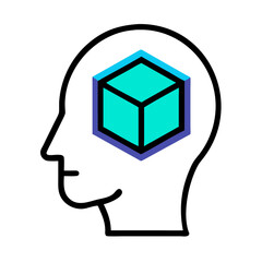 Fototapete - Human Head with Cube Icon Representing AI 3D Modeling and Spatial Intelligence