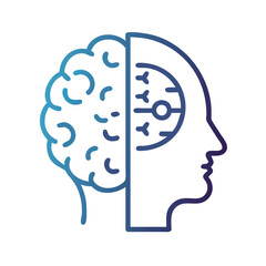 Fototapete - Human Head with Half-Shaded Brain Icon Representing Cognitive Function and Artificial Intelligence
