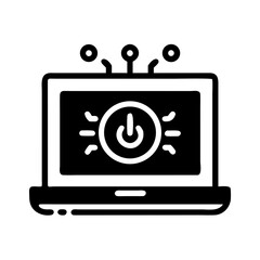 Fototapete - Laptop Displaying Power Symbol Icon Representing AI Technology and Intelligent Computing