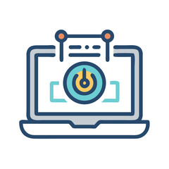 Fototapete - Laptop Displaying Power Symbol Icon Representing AI Technology and Intelligent Computing