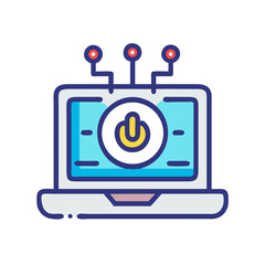Fototapete - Laptop Displaying Power Symbol Icon Representing AI Technology and Intelligent Computing