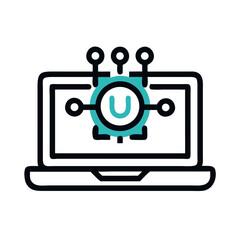 Fototapete - Laptop Displaying Power Symbol Icon Representing AI Technology and Intelligent Computing